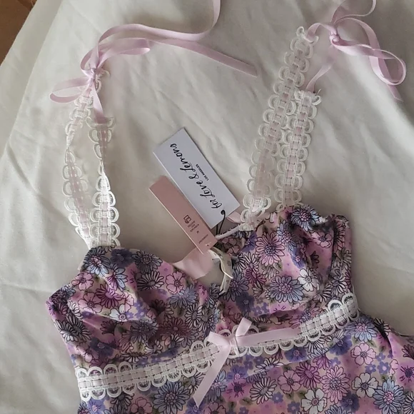 NWT For Love and Lemons Purple Floral Willow Slip Dress